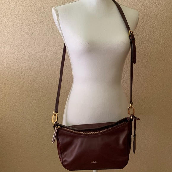 RALPH LAUREN PLUM WINE LEATHER CROSSBODY - Picture 4 of 14
